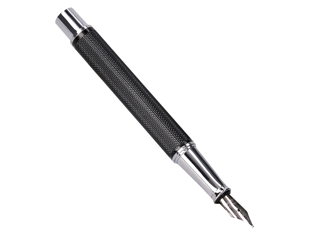 STYLO-PLUME ETUI SIMILI CUIR BELIUS TURBO ALUM. TEXTURE POINTILLEE ATTRIBUTS ARGENT ENCRE BLEUE COL. NOIR COFFRET CADEAU