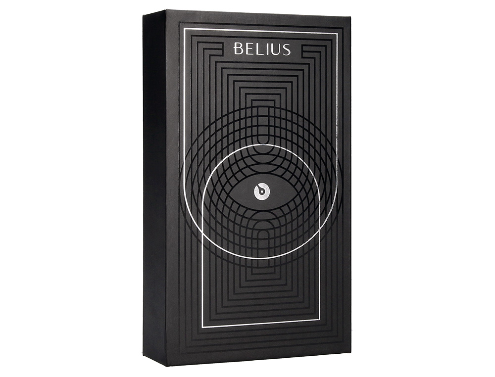 STYLO-PLUME ETUI SIMILI CUIR BELIUS TURBO ALUM. TEXTURE POINTILLEE ATTRIBUTS ARGENT ENCRE BLEUE COL. NOIR COFFRET CADEAU