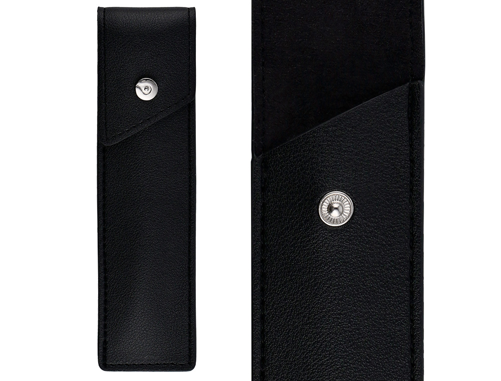 STYLO-PLUME ETUI SIMILI CUIR BELIUS TURBO ALUM. TEXTURE POINTILLEE ATTRIBUTS ARGENT ENCRE BLEUE COL. NOIR COFFRET CADEAU
