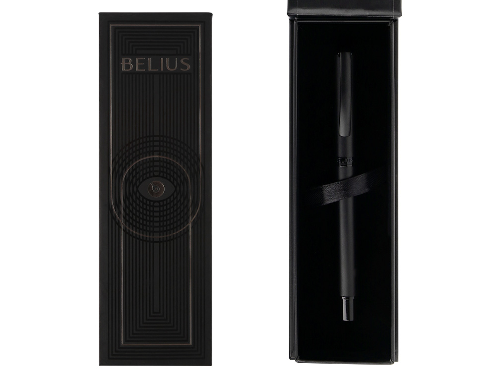 ROLLER BELIUS TURBO MONOCHROME ALUMINIUM TEXTURE POINTILLEE ENCRE BLEUE COLORIS NOIR DANS COFFRET CADEAU