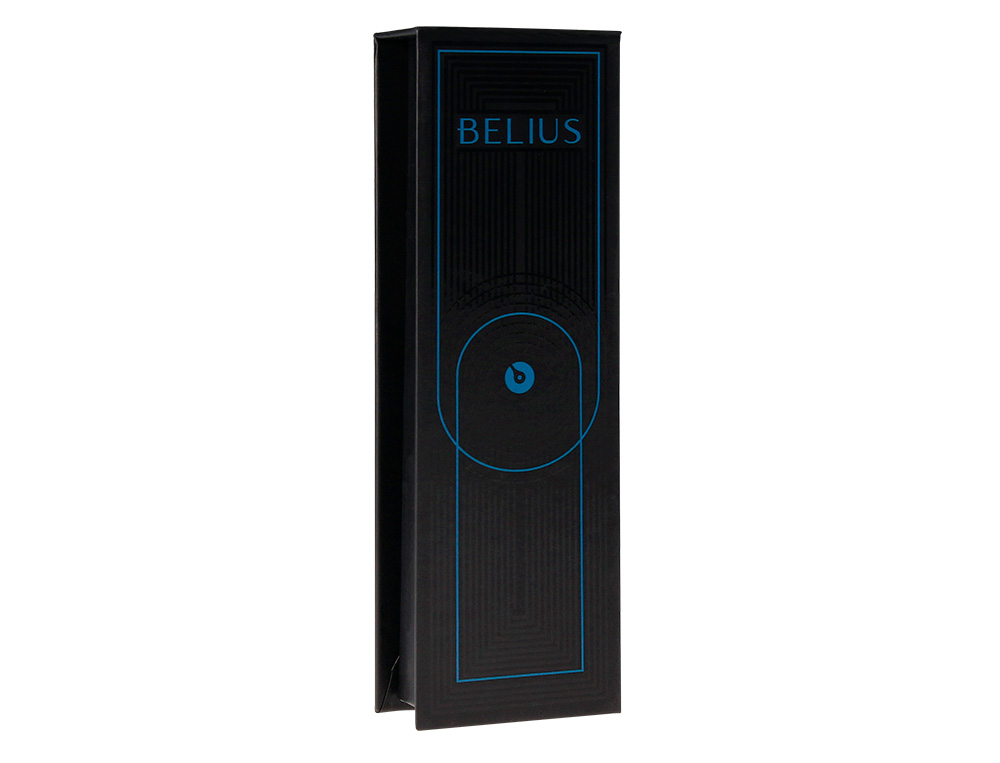 ROLLER BELIUS TURBO ALUMINIUM TEXTURE POINTILLEE ATTRIBUTS NOIR ENCRE BLEUE COLORIS BLEU DANS COFFRET CADEAU