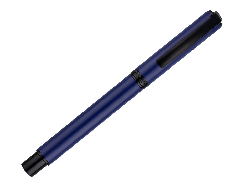 ROLLER BELIUS TURBO ALUMINIUM TEXTURE POINTILLEE ATTRIBUTS NOIR ENCRE BLEUE COLORIS BLEU DANS COFFRET CADEAU