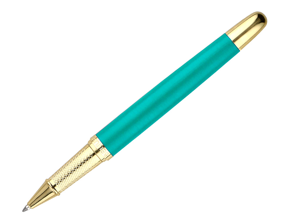 STYLO-BILLE ET ETUI SIMILI CUIR BELIUS SOIREE ALUM. DETAILS ET ATTRIBUTS OR ENCRE BLEUE COLORIS TURQUOISE COFFRET CADEAU