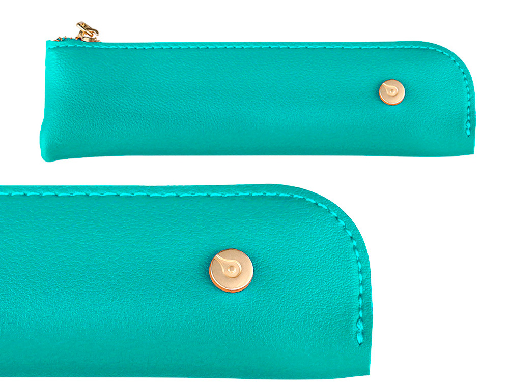 STYLO-BILLE ET ETUI SIMILI CUIR BELIUS SOIREE ALUM. DETAILS ET ATTRIBUTS OR ENCRE BLEUE COLORIS TURQUOISE COFFRET CADEAU