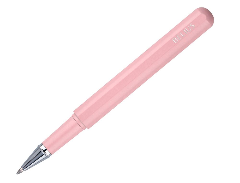 ROLLER ET ETUI EN SIMILI CUIR BELIUS SPACE B MONOCHROME SANS AGRAFE ENCRE BLEUE COLORIS ROSE DANS COFFRET CADEAU