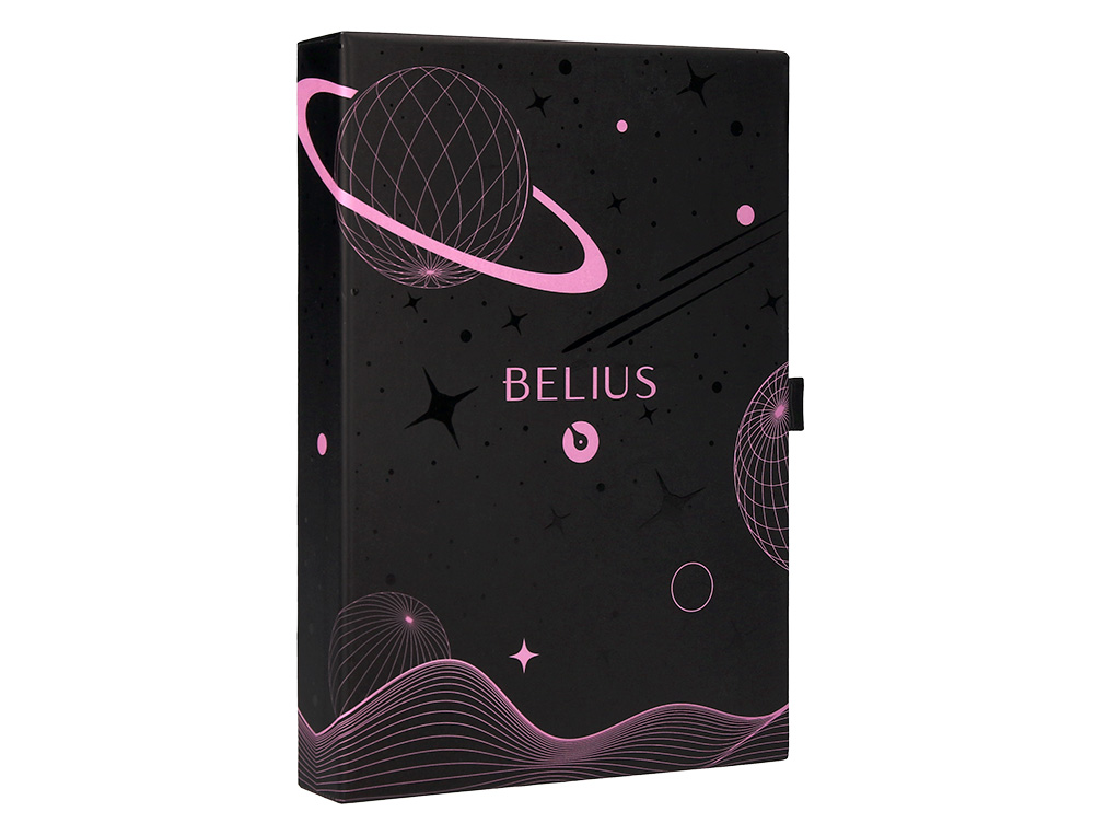 ROLLER ET ETUI EN SIMILI CUIR BELIUS SPACE B MONOCHROME SANS AGRAFE ENCRE BLEUE COLORIS ROSE DANS COFFRET CADEAU