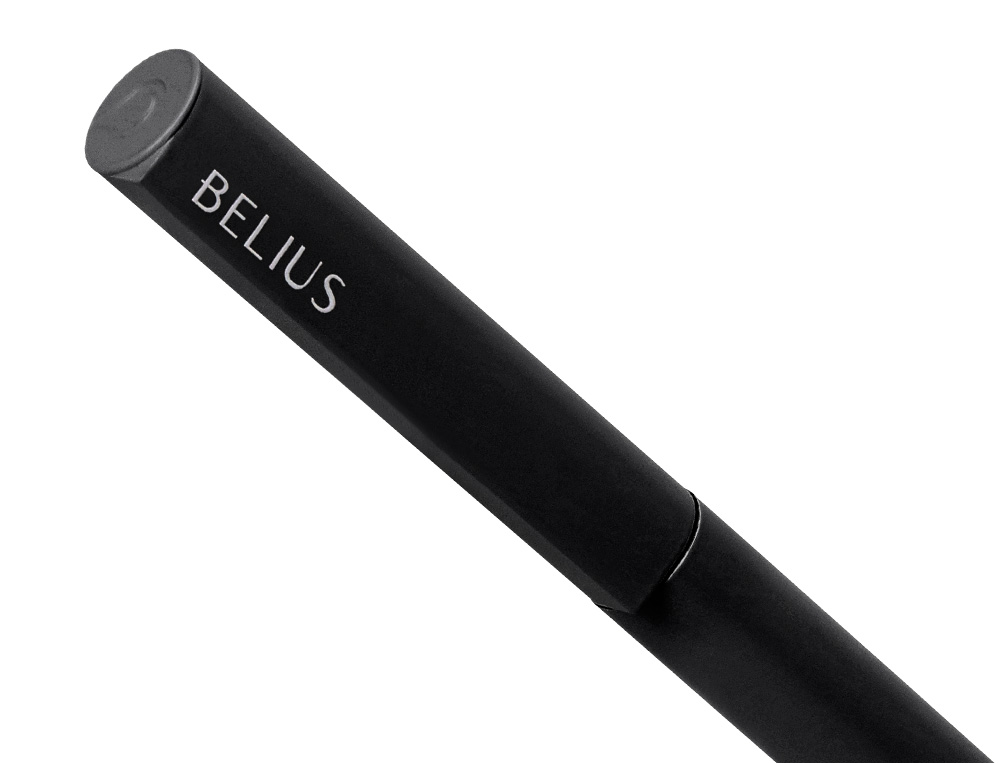 STYLO-BILLE BELIUS ROCKET B MONOCHROME SANS AGRAFE ENCRE BLEUE COLORIS NOIR DANS COFFRET CADEAU ORIGINAL CYLINDRIQUE