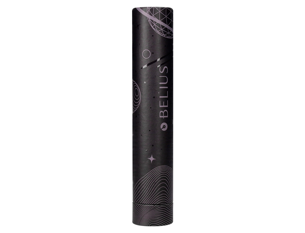 STYLO-BILLE BELIUS ROCKET B MONOCHROME SANS AGRAFE ENCRE BLEUE COLORIS NOIR DANS COFFRET CADEAU ORIGINAL CYLINDRIQUE