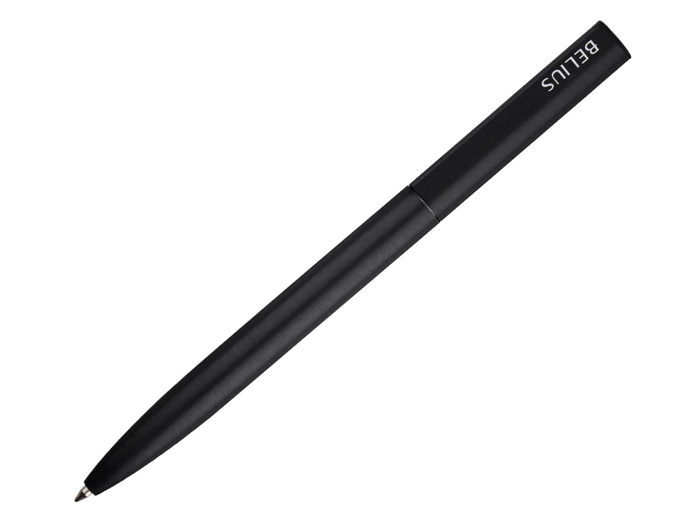 STYLO-BILLE BELIUS ROCKET B MONOCHROME SANS AGRAFE ENCRE BLEUE COLORIS NOIR DANS COFFRET CADEAU ORIGINAL CYLINDRIQUE
