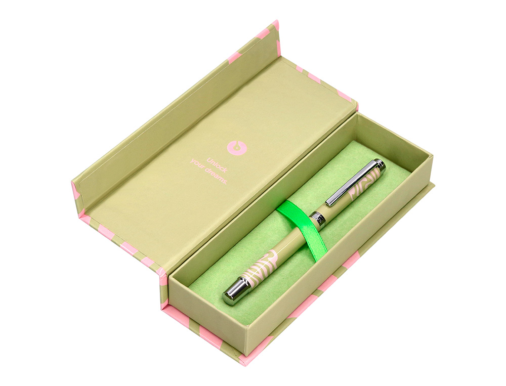 ROLLER BELIUS INK DREAMS ALUMINIUM ATTRIBUTS ARGENT ENCRE NOIRE COLORIS VERT MATCHA ONDULATIONS ROSE DANS COFFRET CADEAU