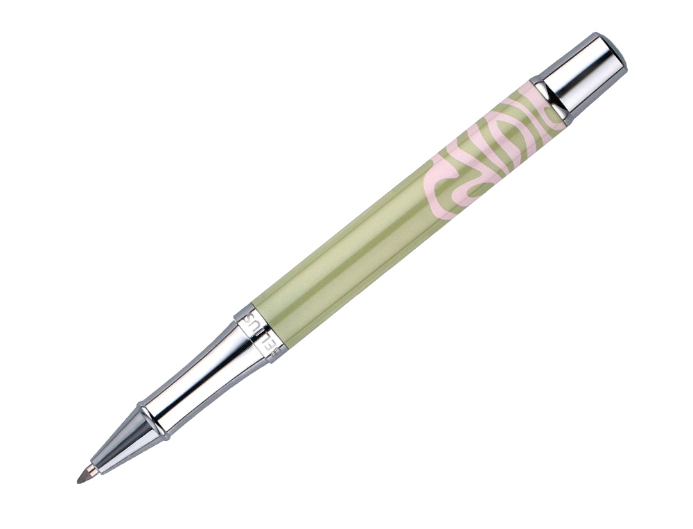 ROLLER BELIUS INK DREAMS ALUMINIUM ATTRIBUTS ARGENT ENCRE NOIRE COLORIS VERT MATCHA ONDULATIONS ROSE DANS COFFRET CADEAU