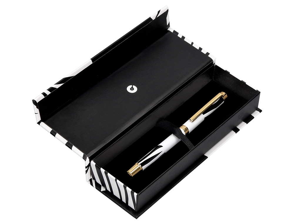 ROLLER BELIUS B&W ALUMINIUM ATTRIBUTS OR ENCRE NOIRE COLORIS NOIR ZEBRURES BLANCHES DANS COFFRET CADEAU