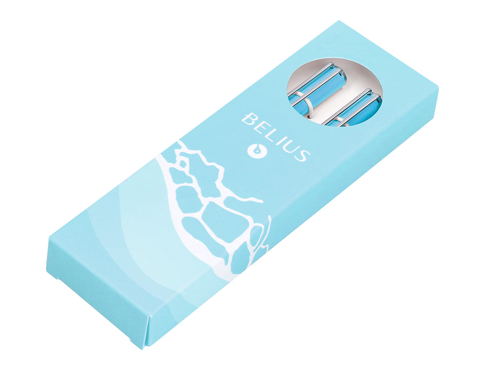 PARURE STYLO-BILLE ET ROLLER BELIUS ENDLESS SUMMER ALUMINIUM ATRIBUTS ARGENT ENCRE BLEUE COLORIS BLEU COFFRET CADEAU