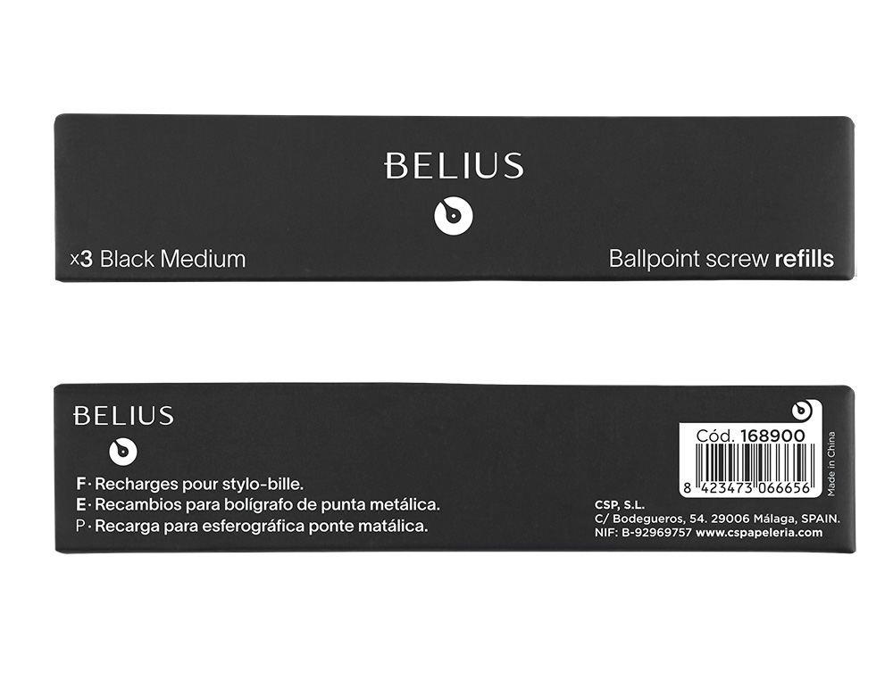 RECHARGE STYLO-BILLE BELIUS POINTE 0,8MM ENCRE COLORIS NOIRE BOITE 3 UNITES