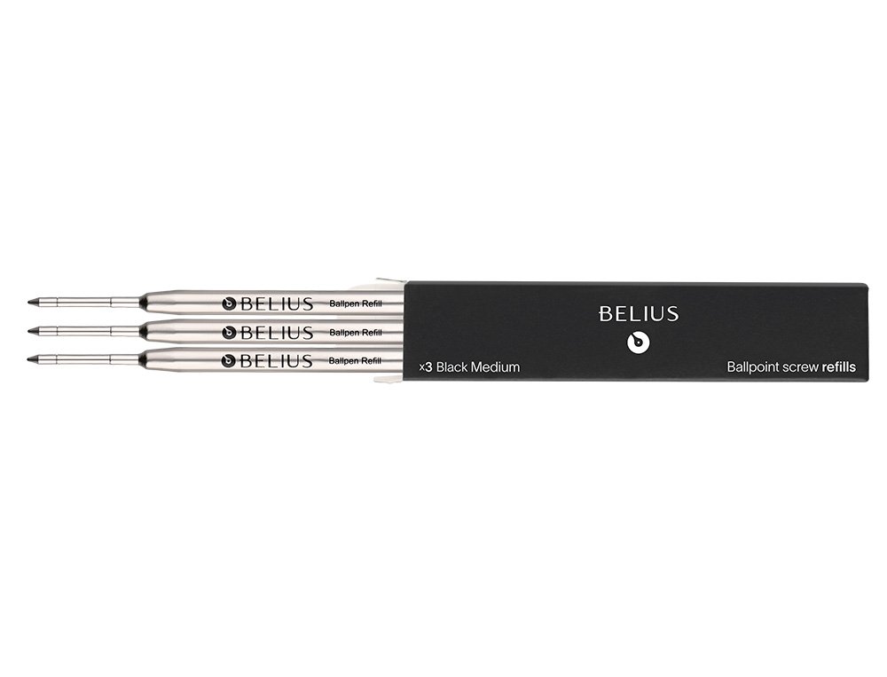 RECHARGE STYLO-BILLE BELIUS POINTE 0,8MM ENCRE COLORIS NOIRE BOITE 3 UNITES