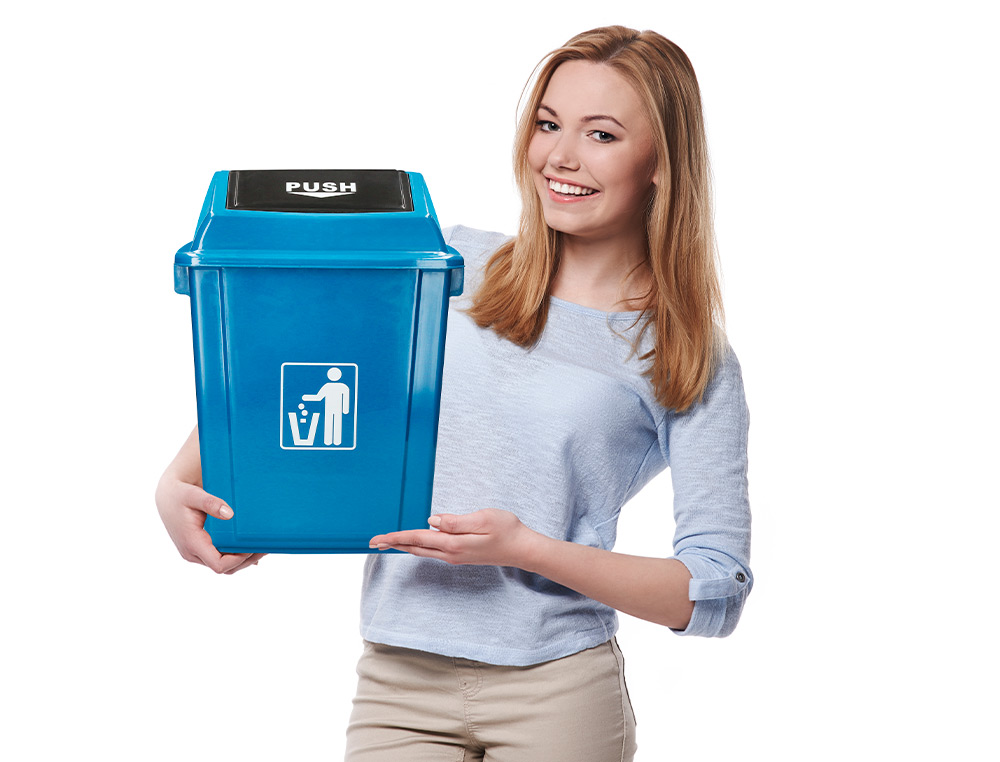 POUBELLE Q-CONNECT PLASTIQUE COUVERCLE BASCULANT OUVERTURE FACILE 2 POIGNEES 20L 340X240X450MM COLORIS BLEU