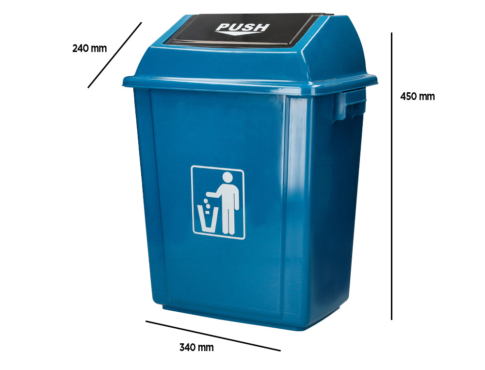 POUBELLE Q-CONNECT PLASTIQUE COUVERCLE BASCULANT OUVERTURE FACILE 2 POIGNEES 20L 340X240X450MM COLORIS BLEU