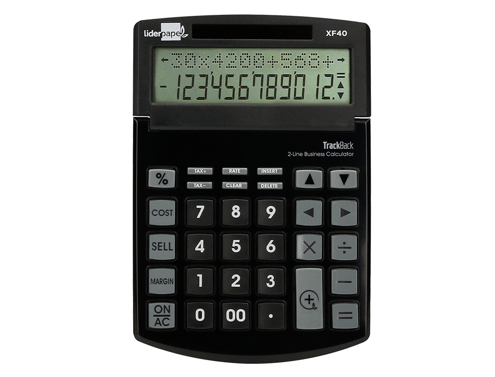 CALCULATRICE DE BUREAU LIDERPAPEL XF40 12 CHIFFRES   DOUBLE LIGNE SOLAIRE ET PILES 175X120X30MM COLORIS NOIR