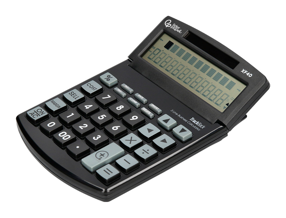 CALCULATRICE DE BUREAU LIDERPAPEL XF40 12 CHIFFRES DOUBLE LIGNE SOLAIRE ET PILES 175X120X30MM COLORIS NOIR