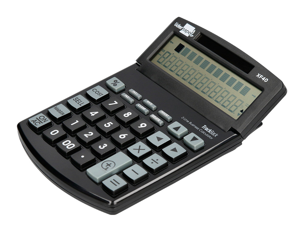 CALCULATRICE DE BUREAU LIDERPAPEL XF40 12 CHIFFRES   DOUBLE LIGNE SOLAIRE ET PILES 175X120X30MM COLORIS NOIR