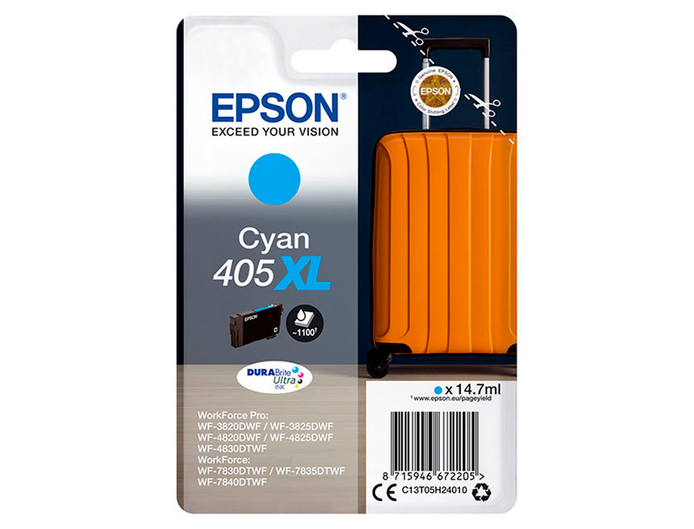 CARTOUCHE EPSON JET D'ENCRE 405 XL VALISE COULEUR CYAN    14,7ML