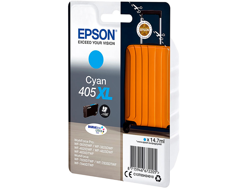 CARTOUCHE EPSON JET D'ENCRE 405 XL VALISE COULEUR CYAN    14,7ML