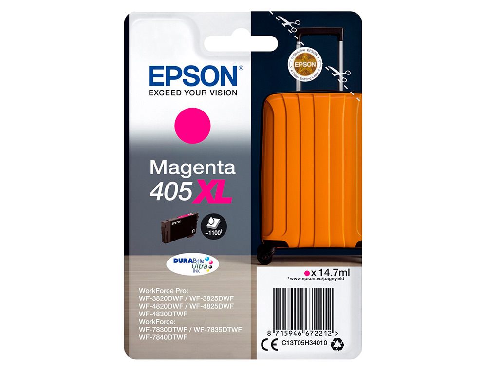 CARTOUCHE EPSON JET D'ENCRE 405 XL VALISE COULEUR MAGENTA 14,7ML