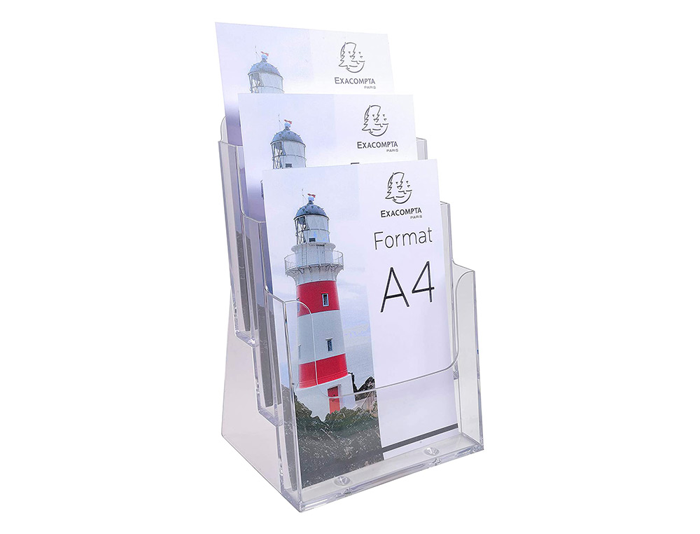 DISTRIBUTEUR EXACOMPTA POLYSTYRENE FORMAT A4 VEERTICAL 3 COMPARTIMENTS TRANSPARENT