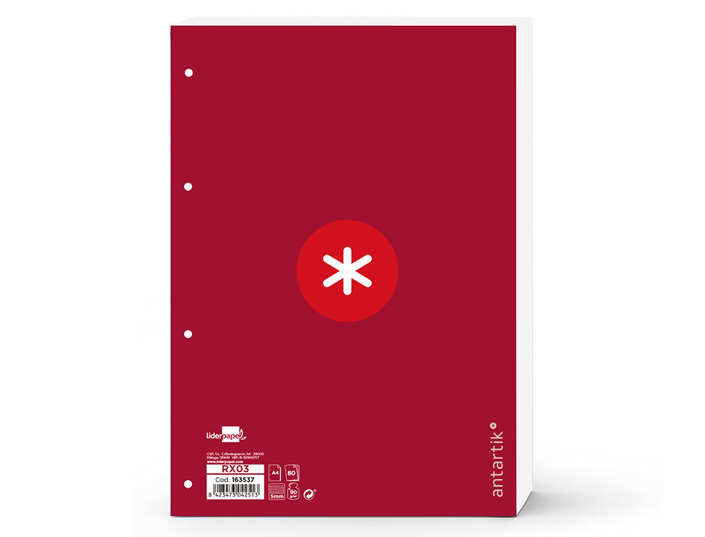 FEUILLET MOBILE ANTARTIK A4 80FEUILLES 90G QUADRILLAGE 5MM  4 TROUS BORD COLORIS FRAMBOISE