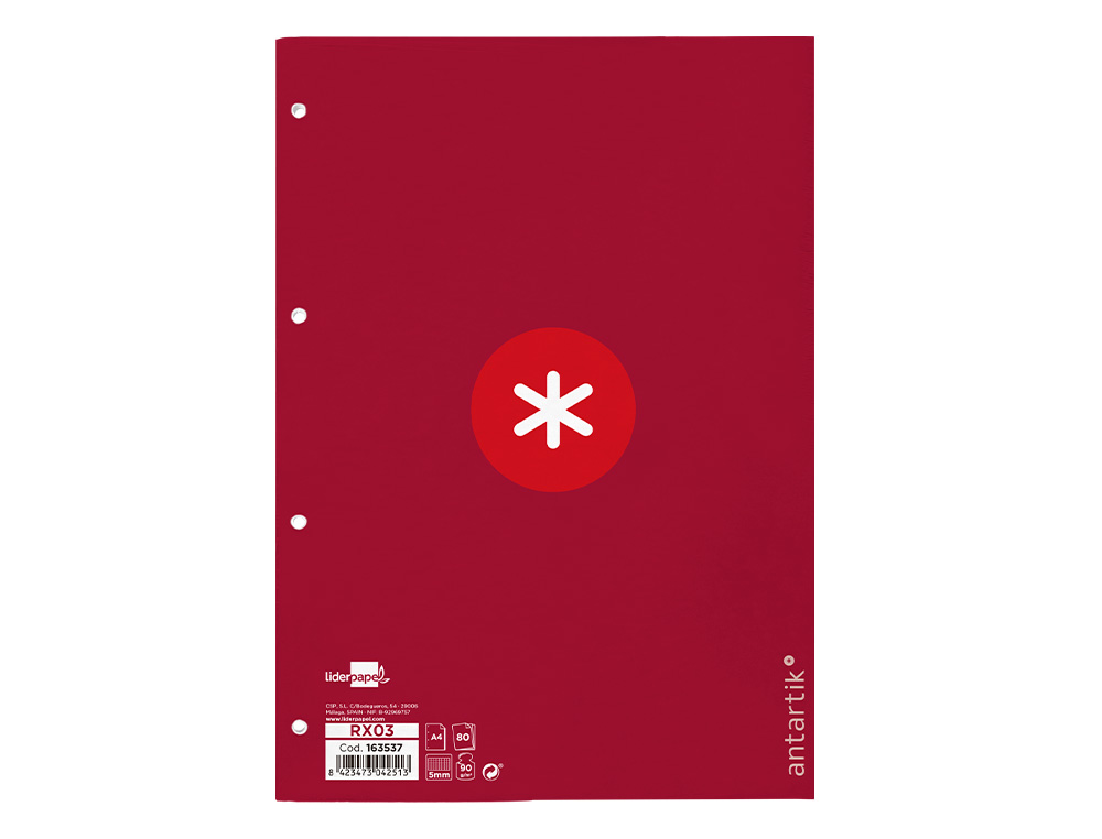 FEUILLET MOBILE ANTARTIK A4 80FEUILLES 90G QUADRILLAGE 5MM  4 TROUS BORD COLORIS FRAMBOISE