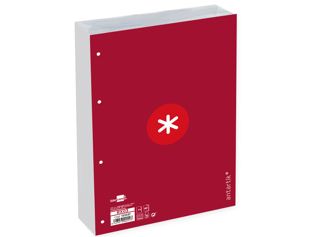 FEUILLET MOBILE ANTARTIK A4 80FEUILLES 90G QUADRILLAGE 5MM  4 TROUS BORD COLORIS FRAMBOISE