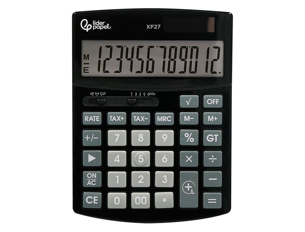 CALCULATRICE DE BUREAU LIDERPAPEL XF27 12 CHIFFRES   TAXES SOLAIRE ET PILES        COLORIS NOIR 155X115X25 MM