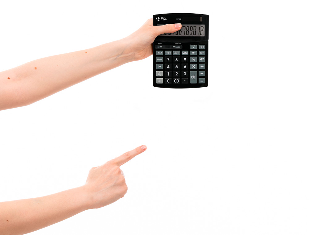 CALCULATRICE DE BUREAU LIDERPAPEL XF29 12 CHIFFRES   TAXES SOLAIRE ET PILES        COLORIS NOIR 190X140X30 MM