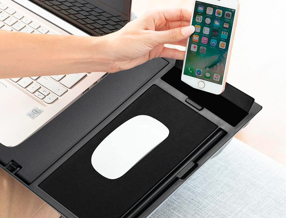 SUPPORT Q-CONNECT ORDINATEUR PORTABLE TAPIS DE SOURIS ET   SUPPORT TELEPHONE 7 REGLAGES  EN HAUTEUR COLORIS NOIR