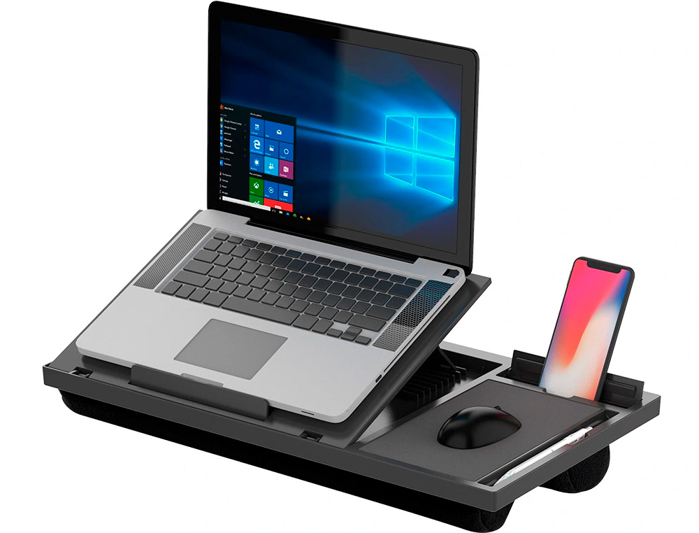SUPPORT Q-CONNECT ORDINATEUR PORTABLE TAPIS DE SOURIS ET   SUPPORT TELEPHONE 7 REGLAGES  EN HAUTEUR COLORIS NOIR