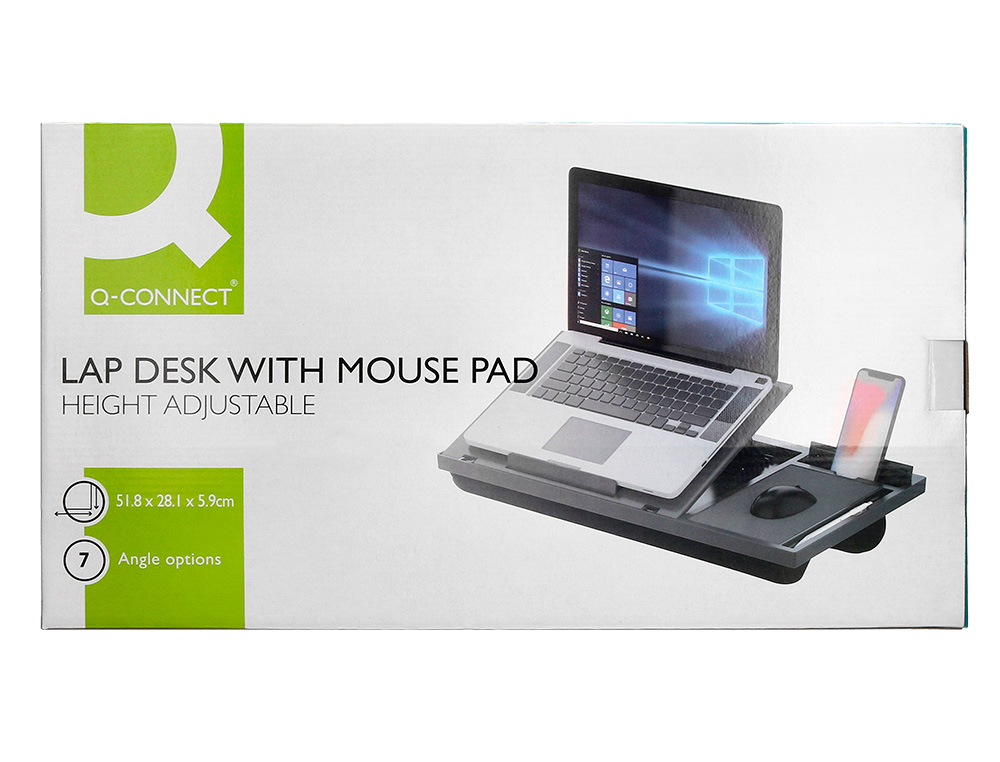 SUPPORT Q-CONNECT ORDINATEUR PORTABLE TAPIS DE SOURIS ET   SUPPORT TELEPHONE 7 REGLAGES  EN HAUTEUR COLORIS NOIR