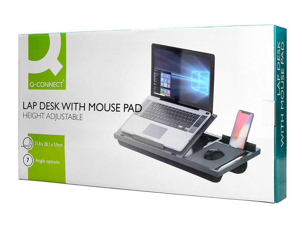 SUPPORT Q-CONNECT ORDINATEUR PORTABLE TAPIS DE SOURIS ET   SUPPORT TELEPHONE 7 REGLAGES  EN HAUTEUR COLORIS NOIR