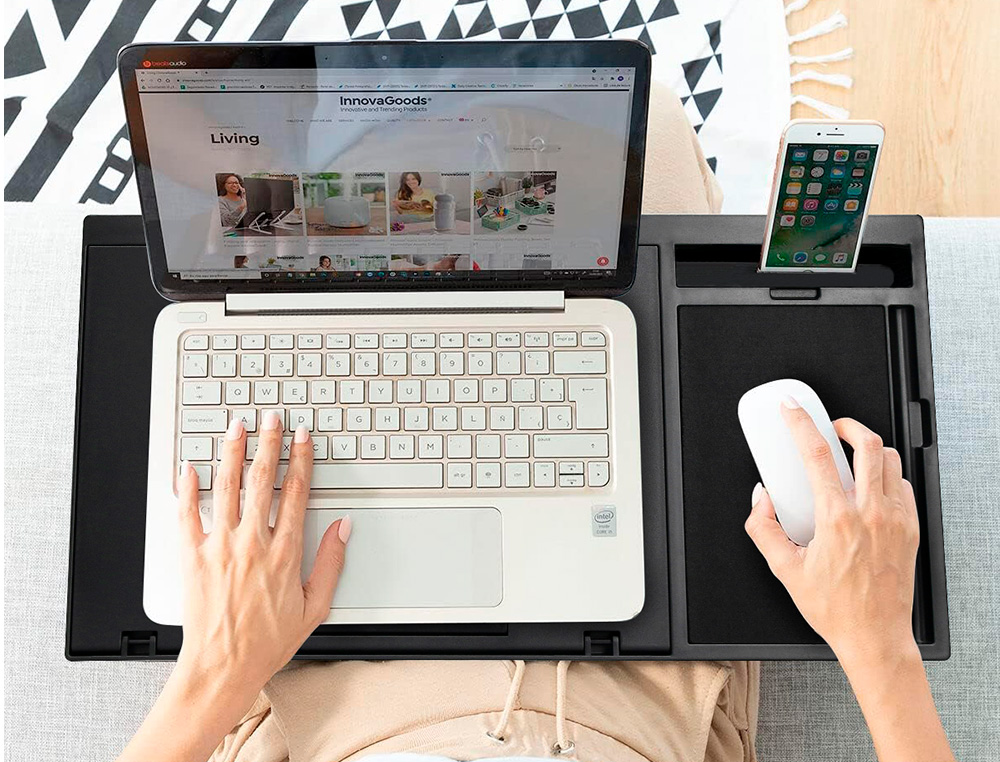 SUPPORT Q-CONNECT ORDINATEUR PORTABLE TAPIS DE SOURIS ET   SUPPORT TELEPHONE 7 REGLAGES  EN HAUTEUR COLORIS NOIR