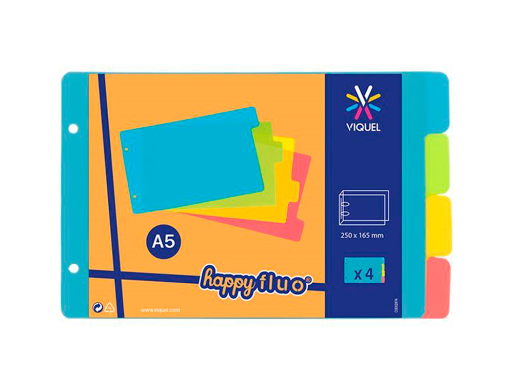 INTERCALAIRES VIQUEL A5 HAPPY FLUO 4 POSITIONS 14,5X22,5CM COLORIS ASSORTIS