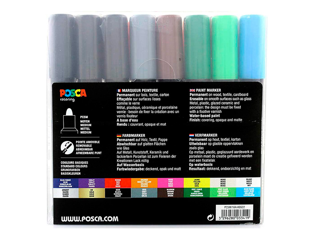 MARQUEURS PEINTURE POSCA POINTE CONIQUE MOYENNE ENCRE INODORE COUVRANTE SET 16 UNITES ASSORTIES
