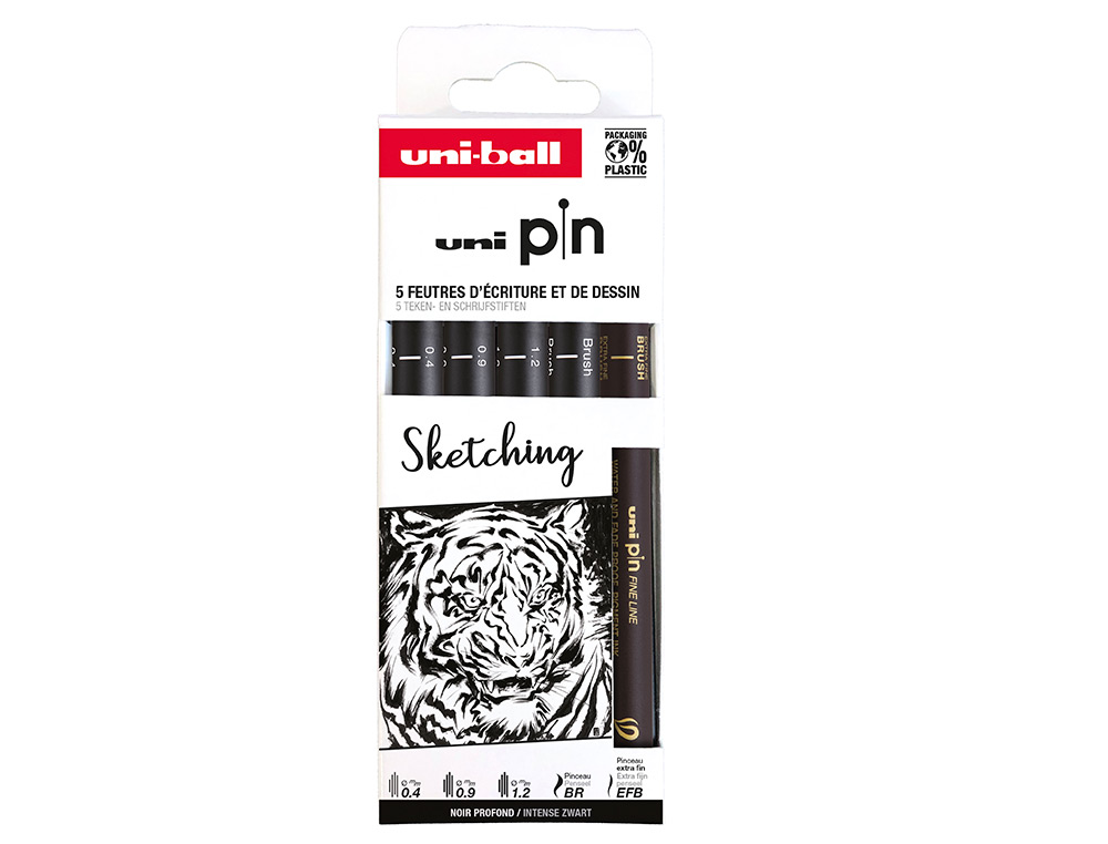 POCHETTE UNI-BALL 5 FEUTRES POINTE CALIBREE 0.4 EFBR500   COLORIS NOIR