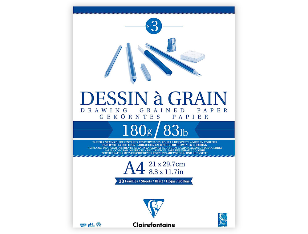 BLOC DESSIN   GRAIN CLAIREFONTAINE A4 ENCOLL      BLANC 21CMX29,7CM 180GR 30 F