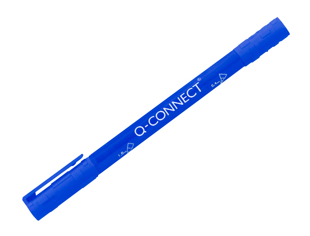 MARQUEUR PERMANENT Q-CONNECT POINTE DOUBLE 1MM ET 0,4 MM COLORIS BLEU