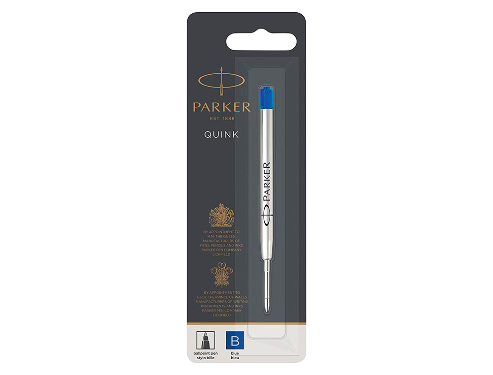RECHARGE ENCRE PARKER QUINK POUR STYLO-BILLE POINTE LARGE ENCRE BLEUE