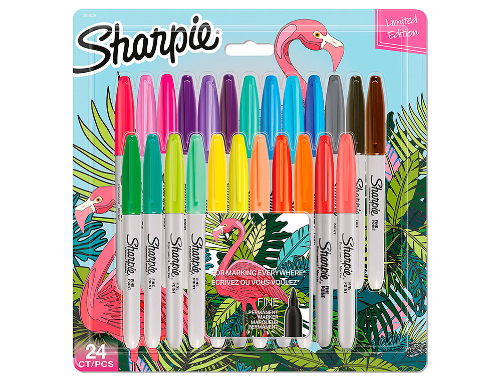MARQUEUR PERMANENT SHARPIE POINTE FINE BLISTER FLAMINGO  24 COLORIS