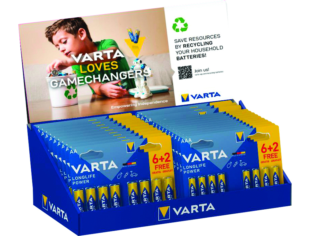 PRESENTOIR COMPTOIR VARTA PILE LONGLIFE POWER 6+2 BLISTER 10XAAA/LR03 + 13XAA/LR6