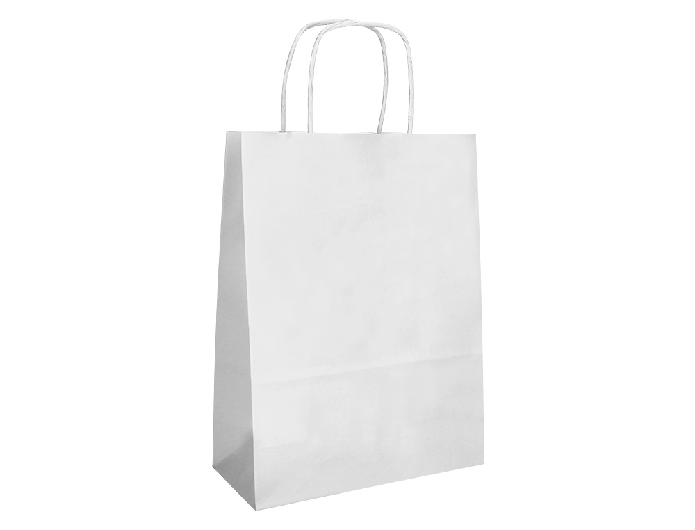 SAC PAPIER Q-CONNECT CELLULOSE XS ANSE TORSADEE 180X240X80MM COLORIS BLANC