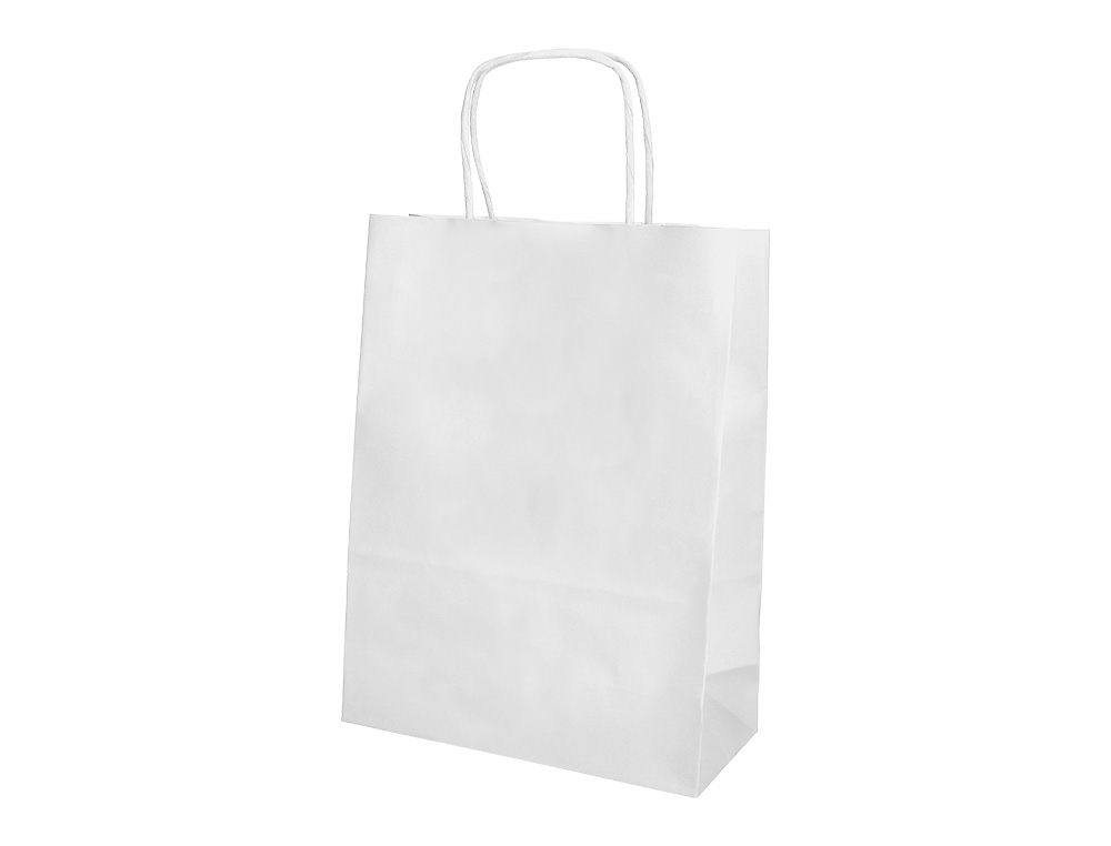 SAC PAPIER Q-CONNECT CELLULOSE XS ANSE TORSADEE 180X240X80MM COLORIS BLANC