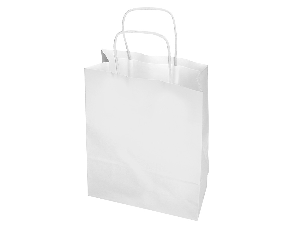 SAC PAPIER Q-CONNECT CELLULOSE XS ANSE TORSADEE 180X240X80MM COLORIS BLANC