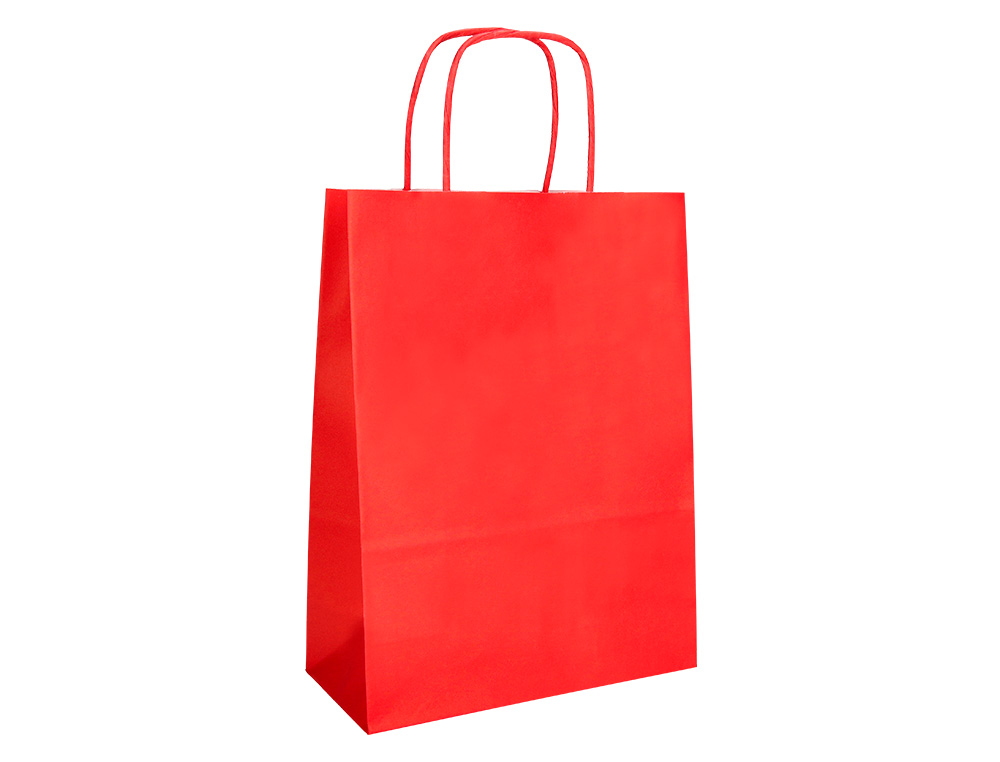 SAC PAPIER Q-CONNECT CELLULOSE XS ANSE TORSADEE 180X240X80MM COLORIS ROUGE